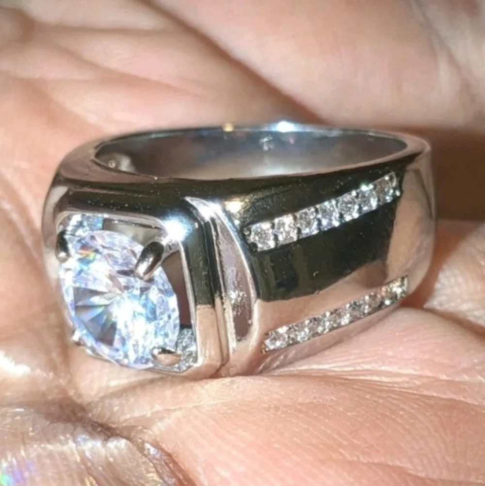 Mens Silver Ring with Large Square Gemstone Sz 8